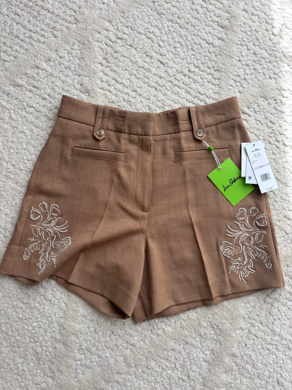Sam Edelman Tailored High-Waist Shorts with Beaded Embroidery